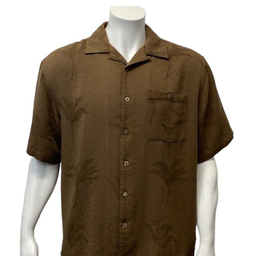 Joe Marlin Brown Camp Hawaiian SS Rayon Palm L